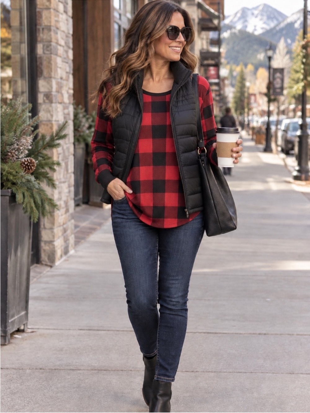 Old Navy Red and Black Buffalo Plaid Long Sleeve Top XL